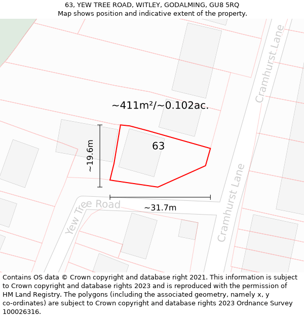 63, YEW TREE ROAD, WITLEY, GODALMING, GU8 5RQ: Plot and title map