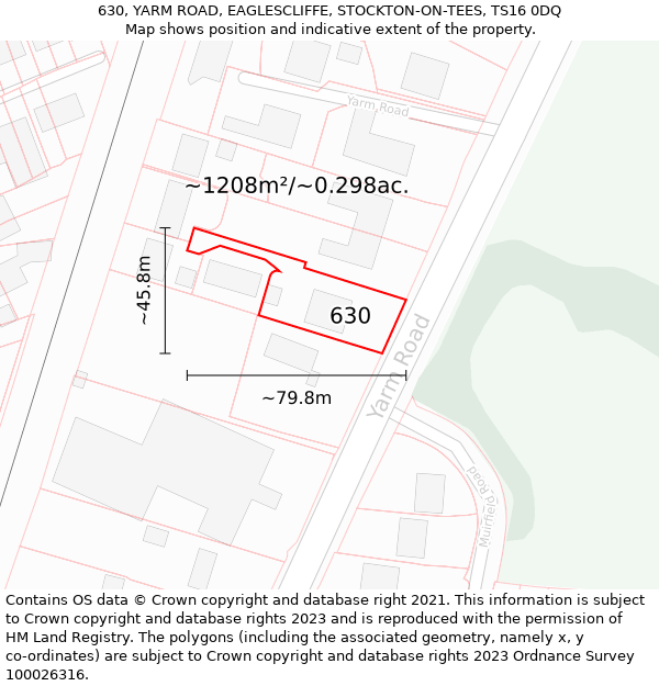 630, YARM ROAD, EAGLESCLIFFE, STOCKTON-ON-TEES, TS16 0DQ: Plot and title map