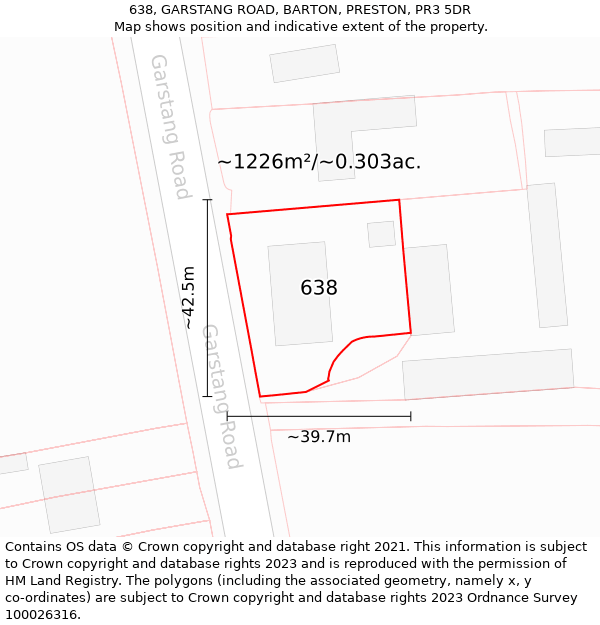 638, GARSTANG ROAD, BARTON, PRESTON, PR3 5DR: Plot and title map