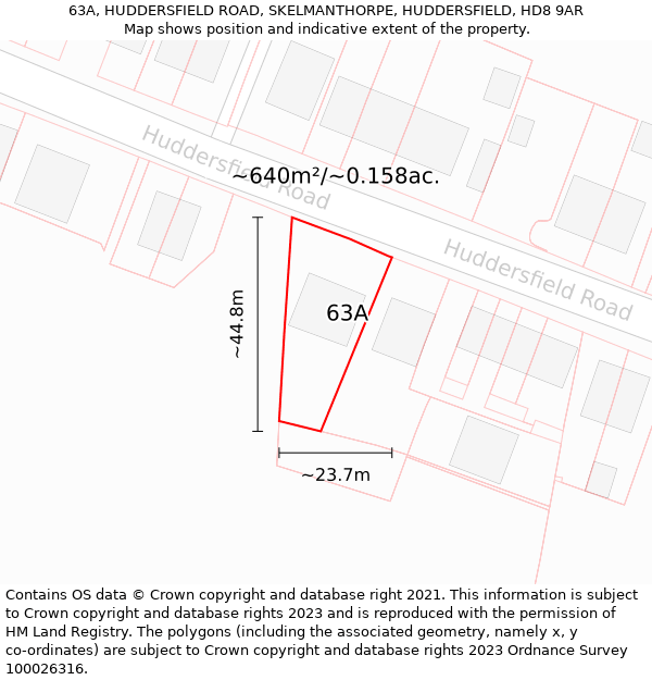 63A, HUDDERSFIELD ROAD, SKELMANTHORPE, HUDDERSFIELD, HD8 9AR: Plot and title map