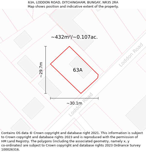 63A, LODDON ROAD, DITCHINGHAM, BUNGAY, NR35 2RA: Plot and title map