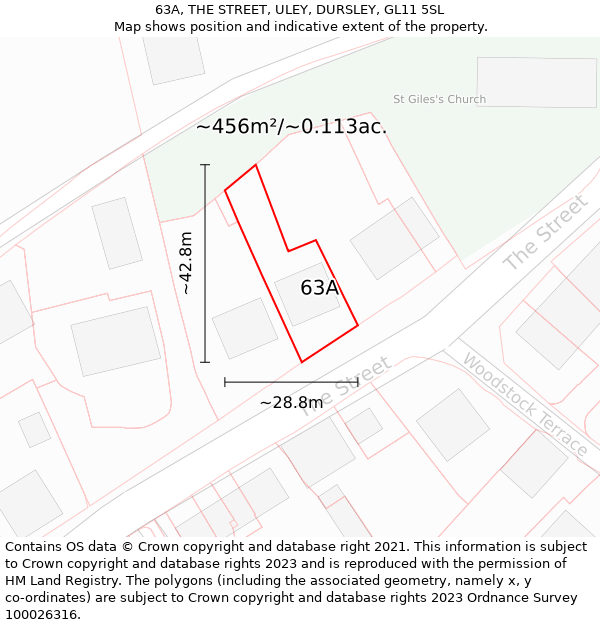 63A, THE STREET, ULEY, DURSLEY, GL11 5SL: Plot and title map