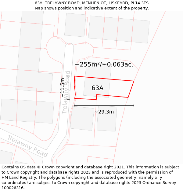 63A, TRELAWNY ROAD, MENHENIOT, LISKEARD, PL14 3TS: Plot and title map