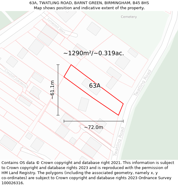 63A, TWATLING ROAD, BARNT GREEN, BIRMINGHAM, B45 8HS: Plot and title map