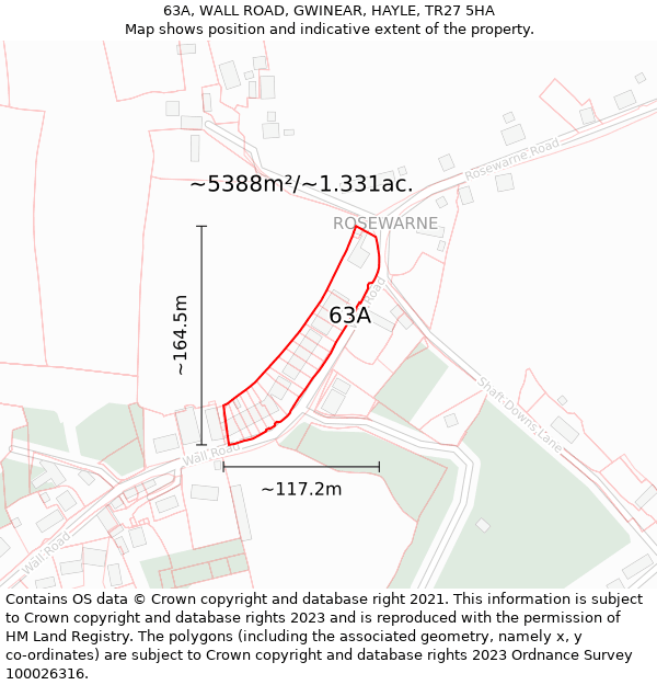 63A, WALL ROAD, GWINEAR, HAYLE, TR27 5HA: Plot and title map