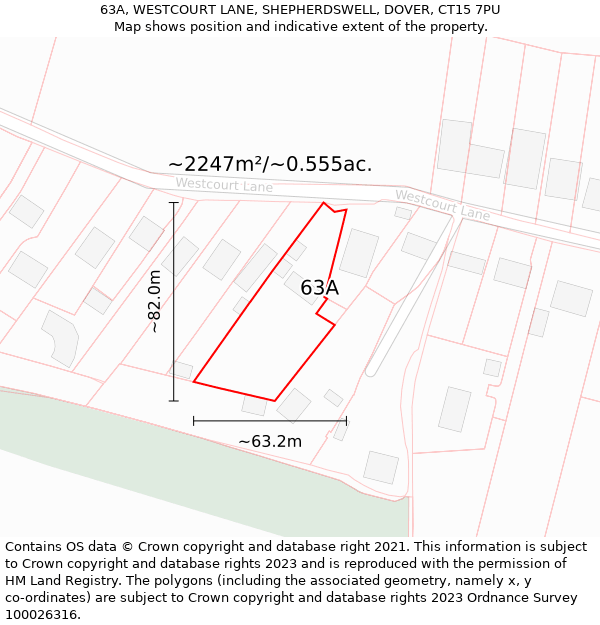 63A, WESTCOURT LANE, SHEPHERDSWELL, DOVER, CT15 7PU: Plot and title map