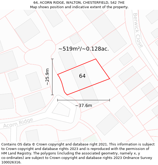 64, ACORN RIDGE, WALTON, CHESTERFIELD, S42 7HE: Plot and title map