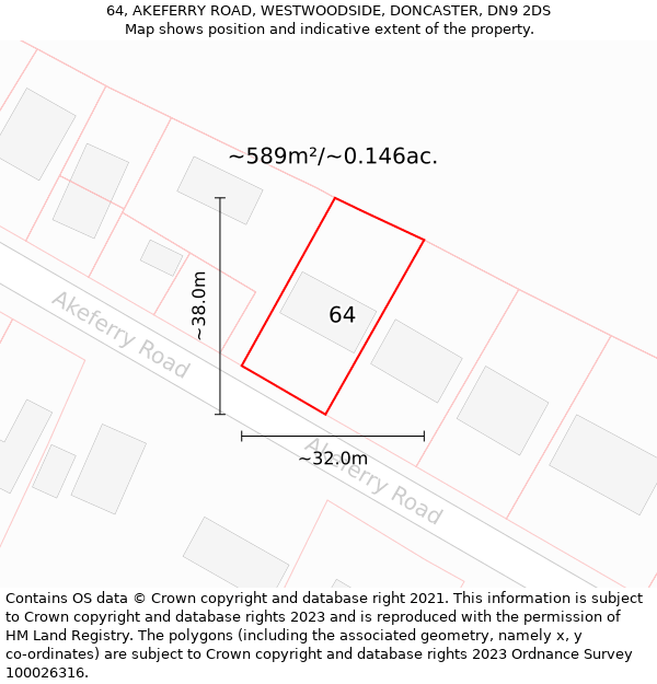 64, AKEFERRY ROAD, WESTWOODSIDE, DONCASTER, DN9 2DS: Plot and title map