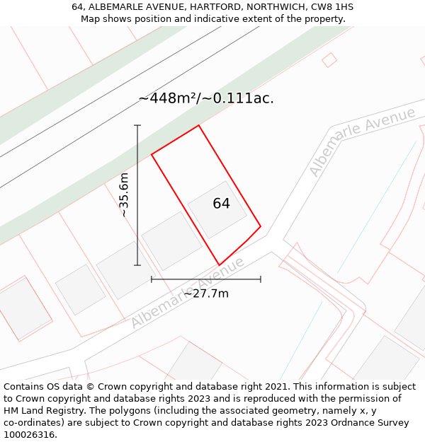 64, ALBEMARLE AVENUE, HARTFORD, NORTHWICH, CW8 1HS: Plot and title map