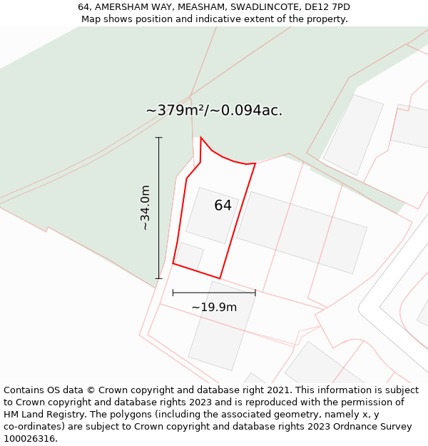 64, AMERSHAM WAY, MEASHAM, SWADLINCOTE, DE12 7PD: Plot and title map