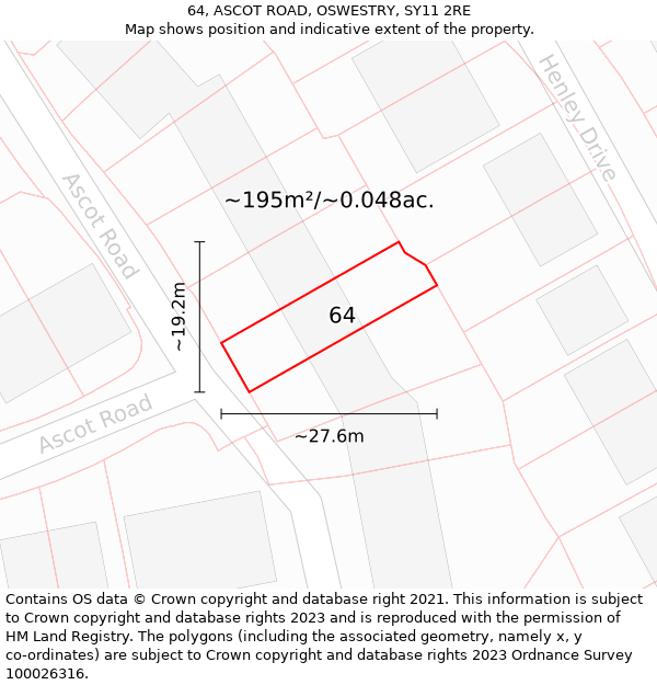 64, ASCOT ROAD, OSWESTRY, SY11 2RE: Plot and title map