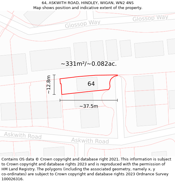 64, ASKWITH ROAD, HINDLEY, WIGAN, WN2 4NS: Plot and title map