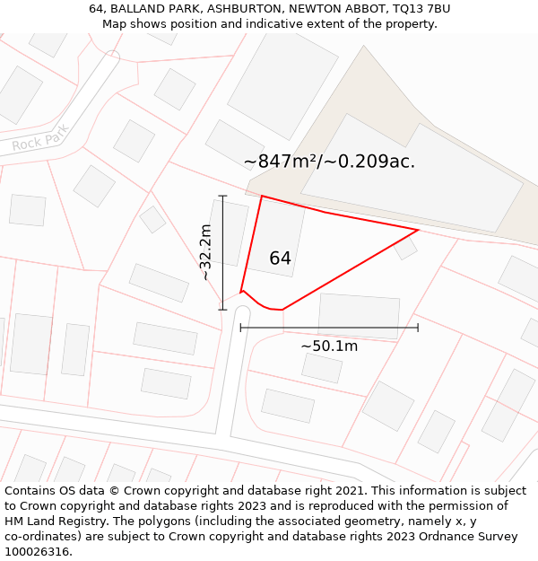 64, BALLAND PARK, ASHBURTON, NEWTON ABBOT, TQ13 7BU: Plot and title map