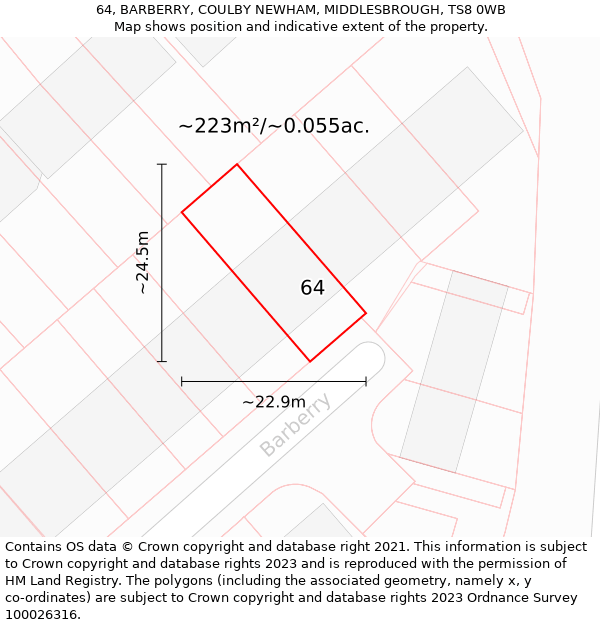 64, BARBERRY, COULBY NEWHAM, MIDDLESBROUGH, TS8 0WB: Plot and title map