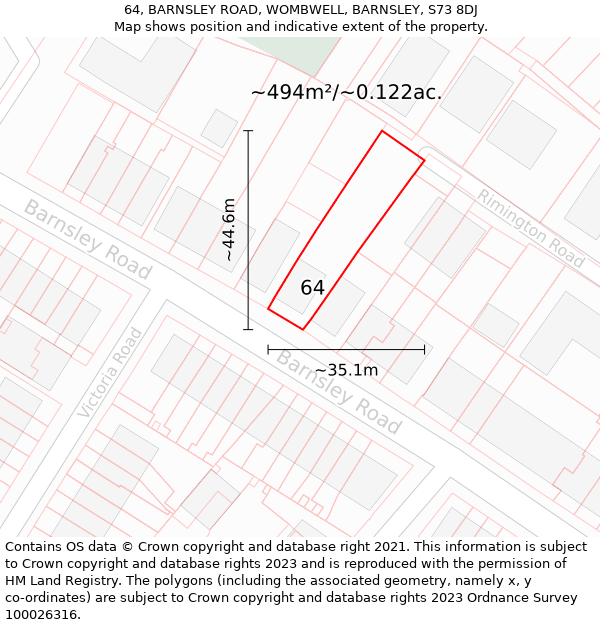 64, BARNSLEY ROAD, WOMBWELL, BARNSLEY, S73 8DJ: Plot and title map