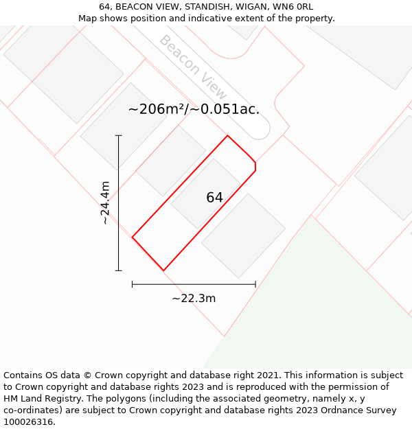 64, BEACON VIEW, STANDISH, WIGAN, WN6 0RL: Plot and title map