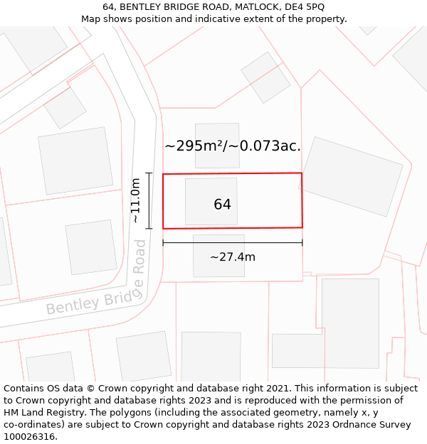 64, BENTLEY BRIDGE ROAD, MATLOCK, DE4 5PQ: Plot and title map