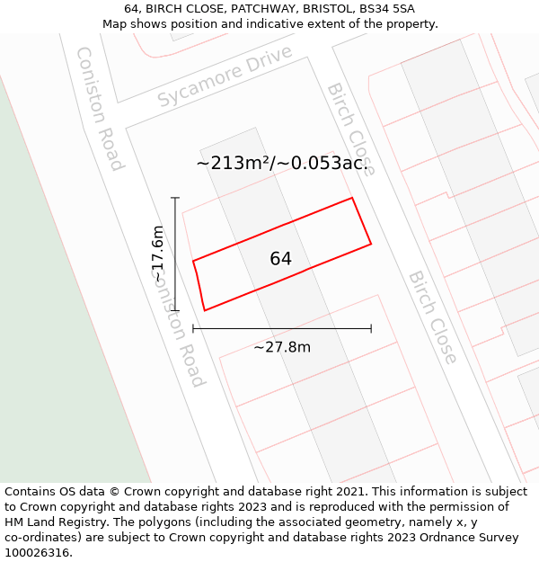 64, BIRCH CLOSE, PATCHWAY, BRISTOL, BS34 5SA: Plot and title map