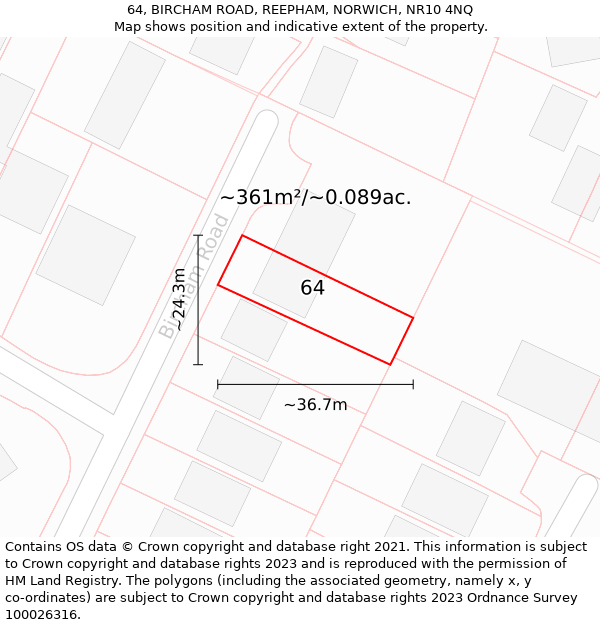 64, BIRCHAM ROAD, REEPHAM, NORWICH, NR10 4NQ: Plot and title map