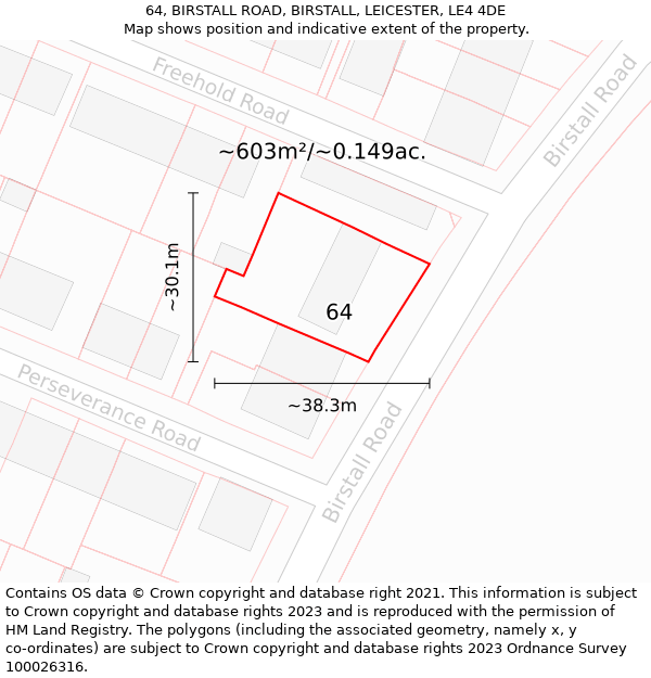 64, BIRSTALL ROAD, BIRSTALL, LEICESTER, LE4 4DE: Plot and title map