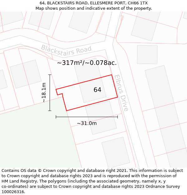 64, BLACKSTAIRS ROAD, ELLESMERE PORT, CH66 1TX: Plot and title map