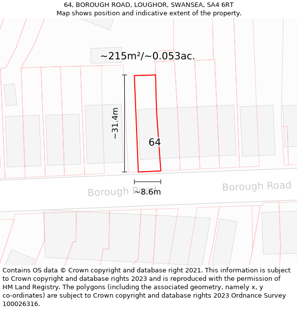 64, BOROUGH ROAD, LOUGHOR, SWANSEA, SA4 6RT: Plot and title map