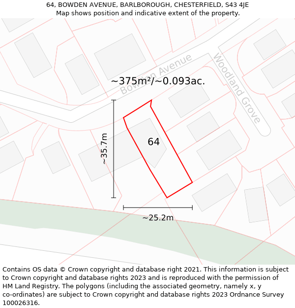 64, BOWDEN AVENUE, BARLBOROUGH, CHESTERFIELD, S43 4JE: Plot and title map