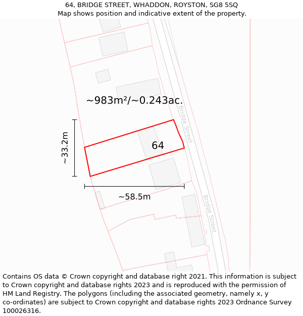 64, BRIDGE STREET, WHADDON, ROYSTON, SG8 5SQ: Plot and title map