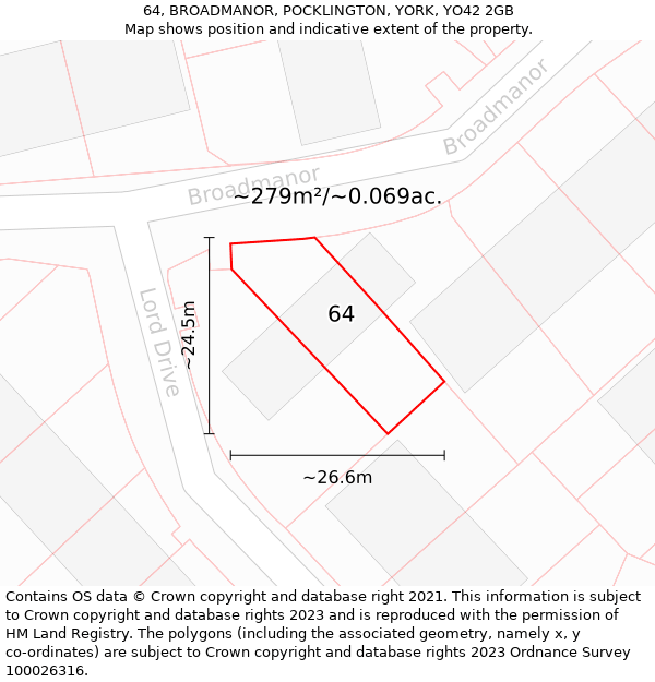 64, BROADMANOR, POCKLINGTON, YORK, YO42 2GB: Plot and title map