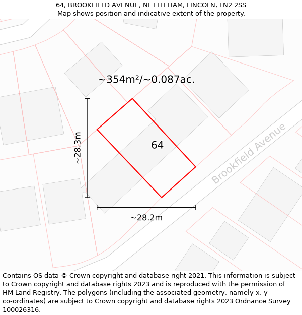 64, BROOKFIELD AVENUE, NETTLEHAM, LINCOLN, LN2 2SS: Plot and title map