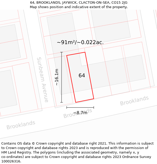 64, BROOKLANDS, JAYWICK, CLACTON-ON-SEA, CO15 2JG: Plot and title map