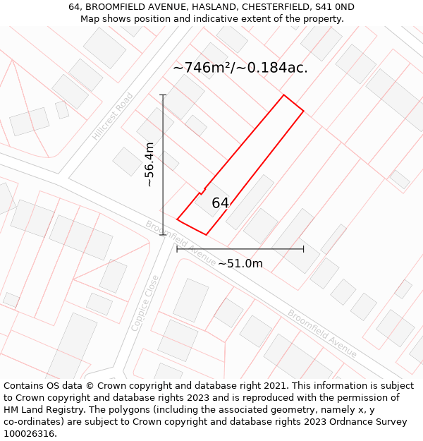 64, BROOMFIELD AVENUE, HASLAND, CHESTERFIELD, S41 0ND: Plot and title map