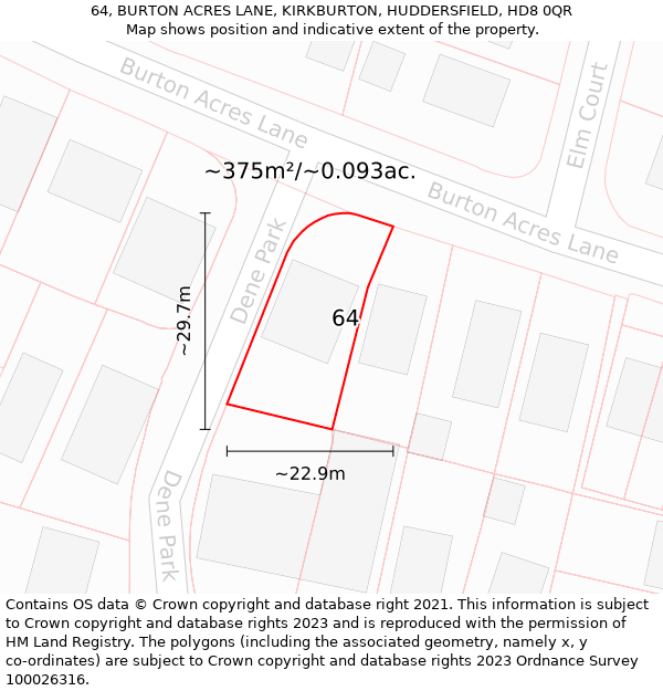 64, BURTON ACRES LANE, KIRKBURTON, HUDDERSFIELD, HD8 0QR: Plot and title map