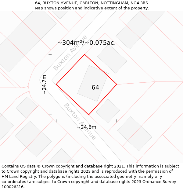 64, BUXTON AVENUE, CARLTON, NOTTINGHAM, NG4 3RS: Plot and title map