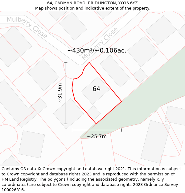 64, CADMAN ROAD, BRIDLINGTON, YO16 6YZ: Plot and title map