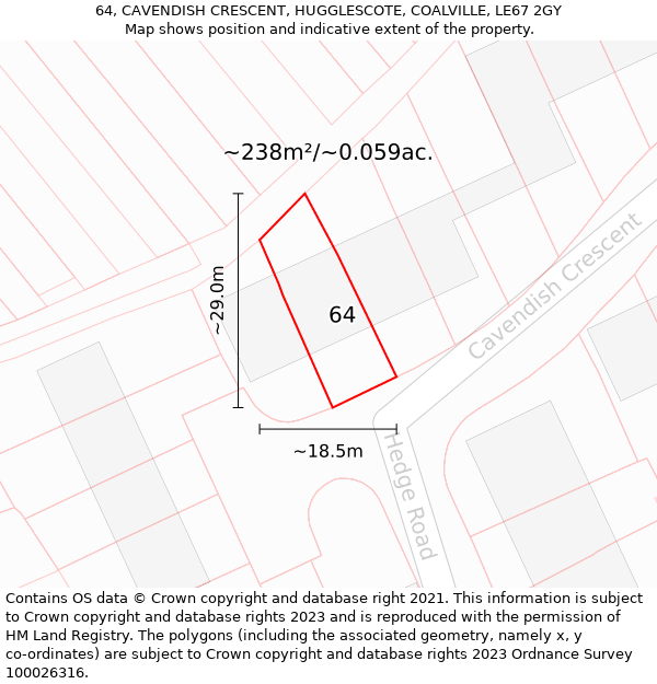 64, CAVENDISH CRESCENT, HUGGLESCOTE, COALVILLE, LE67 2GY: Plot and title map