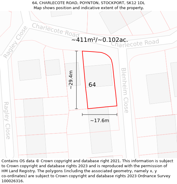 64, CHARLECOTE ROAD, POYNTON, STOCKPORT, SK12 1DL: Plot and title map