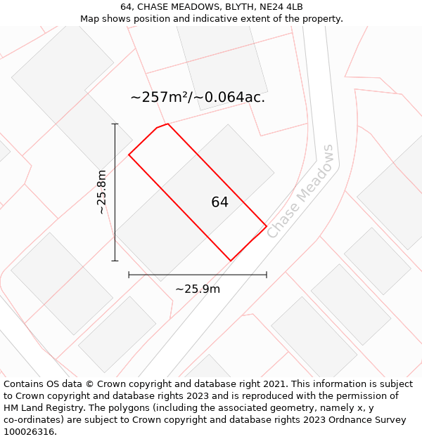 64, CHASE MEADOWS, BLYTH, NE24 4LB: Plot and title map
