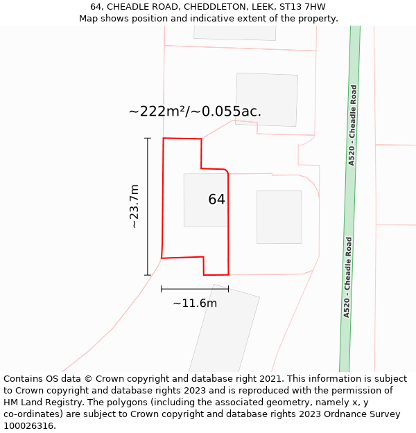 64, CHEADLE ROAD, CHEDDLETON, LEEK, ST13 7HW: Plot and title map