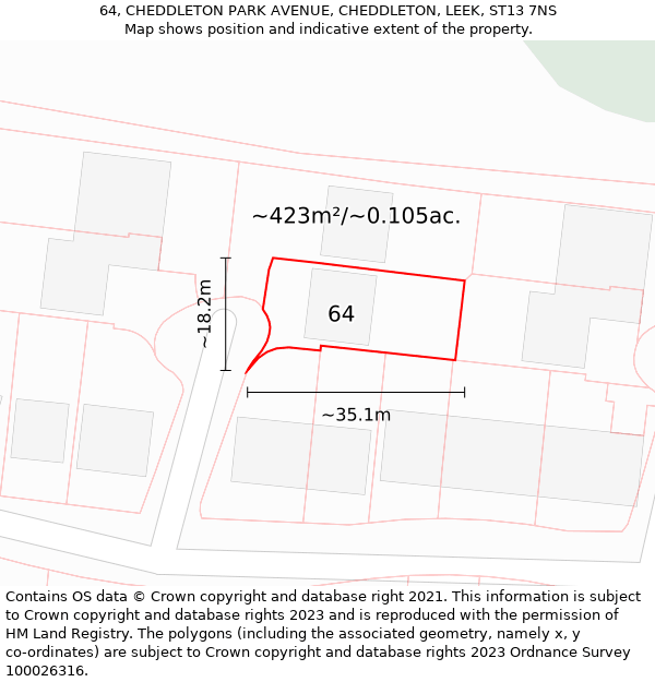 64, CHEDDLETON PARK AVENUE, CHEDDLETON, LEEK, ST13 7NS: Plot and title map