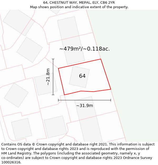 64, CHESTNUT WAY, MEPAL, ELY, CB6 2YR: Plot and title map