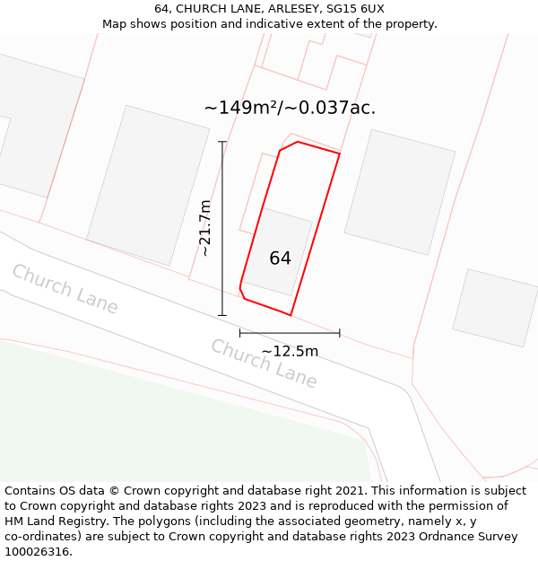 64, CHURCH LANE, ARLESEY, SG15 6UX: Plot and title map