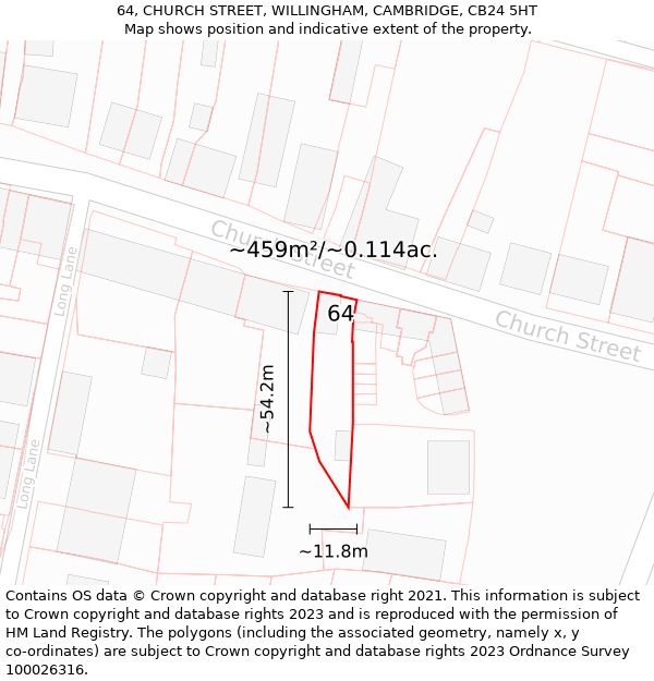 64, CHURCH STREET, WILLINGHAM, CAMBRIDGE, CB24 5HT: Plot and title map