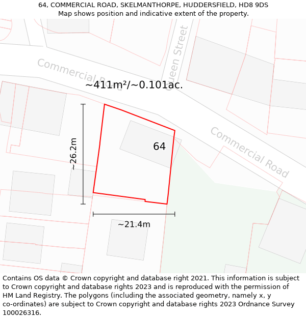 64, COMMERCIAL ROAD, SKELMANTHORPE, HUDDERSFIELD, HD8 9DS: Plot and title map