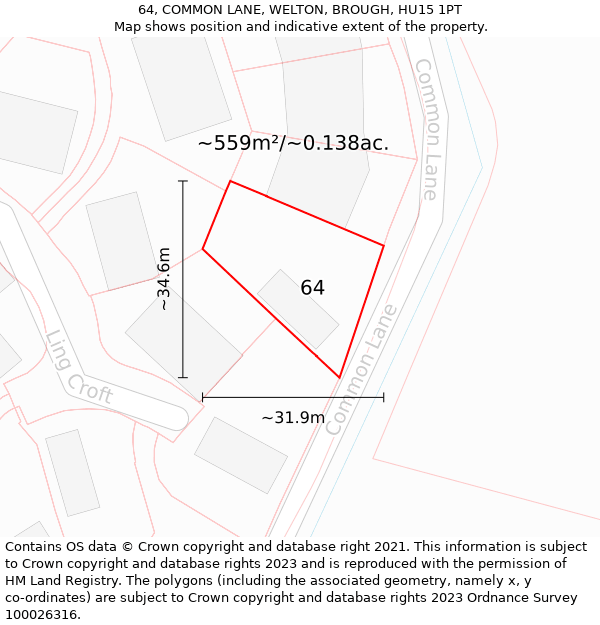 64, COMMON LANE, WELTON, BROUGH, HU15 1PT: Plot and title map