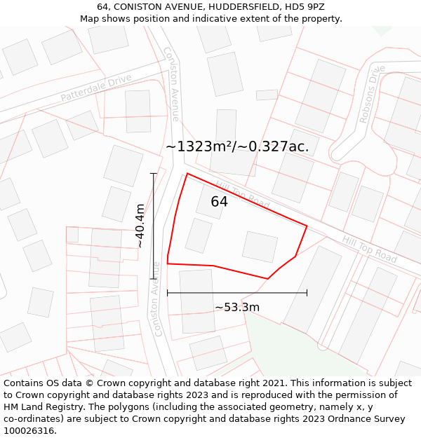 64, CONISTON AVENUE, HUDDERSFIELD, HD5 9PZ: Plot and title map