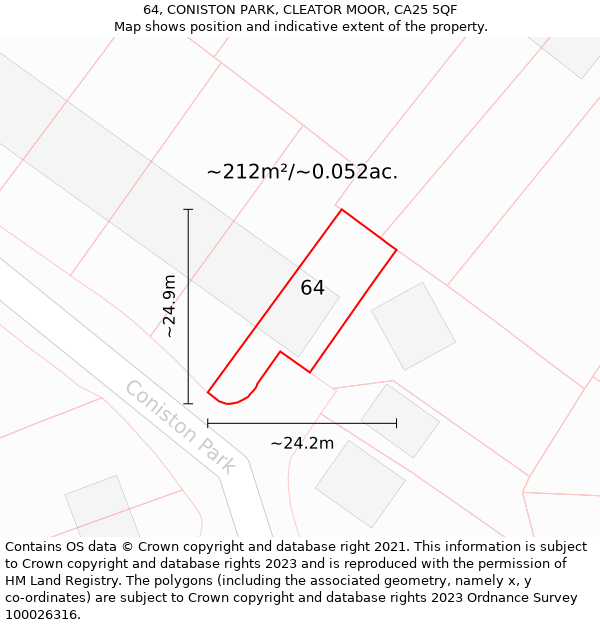 64, CONISTON PARK, CLEATOR MOOR, CA25 5QF: Plot and title map