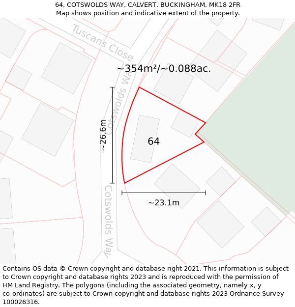 64, COTSWOLDS WAY, CALVERT, BUCKINGHAM, MK18 2FR: Plot and title map