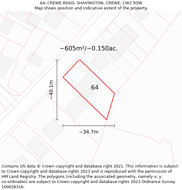 64, CREWE ROAD, SHAVINGTON, CREWE, CW2 5DW: Plot and title map