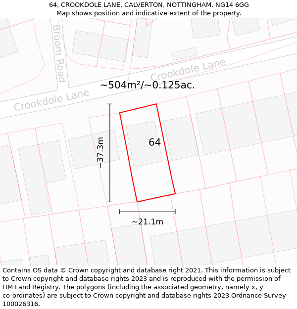 64, CROOKDOLE LANE, CALVERTON, NOTTINGHAM, NG14 6GG: Plot and title map